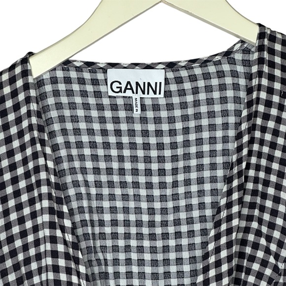 GANNI: GINGHAM WRAP-AROUND BLOUSE - Picture 4 of 5